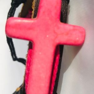 Leather bracelet, cord trimmed, Ceramic.